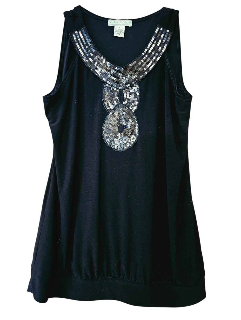 Vintage Suzie Sequined Sleeveless Top, Black - Size Medium